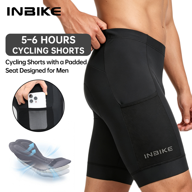 Mountain Biking Body Armour - INBIKE メンズサイクリングショーツ サイドメッシュポケット付き 5-6Hパッド入り メンズマウンテンロードバイクライディングハーフパンツ タイツ