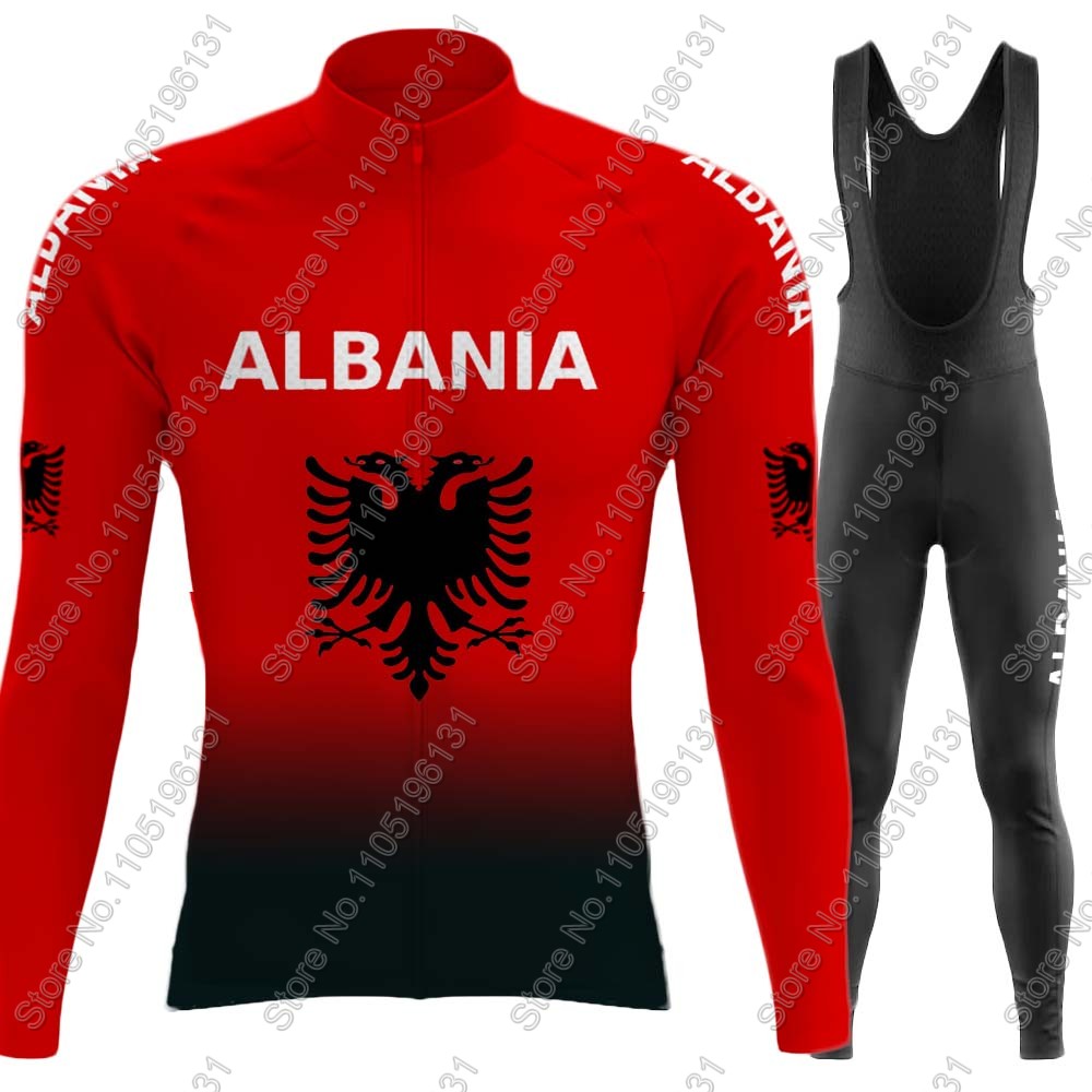 Mountain Biking Uniform - アルバニア代表チーム 2026 サイクリングジャージセット 長袖 レッド サイクリング