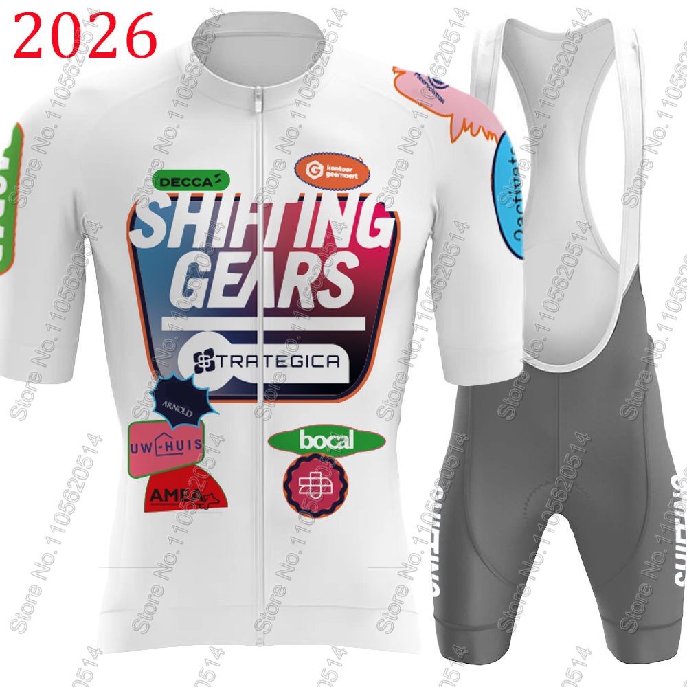 Mountain Biking Uniform - シフトギアストラテジカ 2026 チームサイクリングジャージセットベルギーメンズ自転車服ロードバイクシャツスーツ自転車ビブショーツ MTB